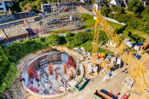 Le bassin de stockage de 4000m3 d'eaux pluviales et usées en construction à Saint Brieuc